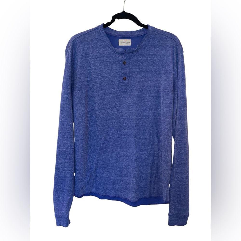 Marine Layer T-Shirt Mens Medium Blue Henley Long Sleeve Tee